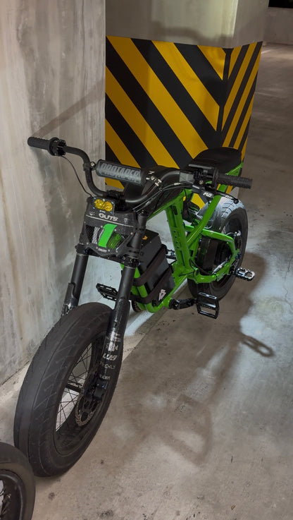 green super73 with timoto v2 super73 titanium bolt kit installed